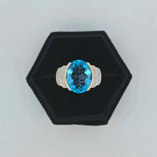 Load image into Gallery viewer, 14ky Oval Blue Topaz &amp; Diamond Fashion Ring
