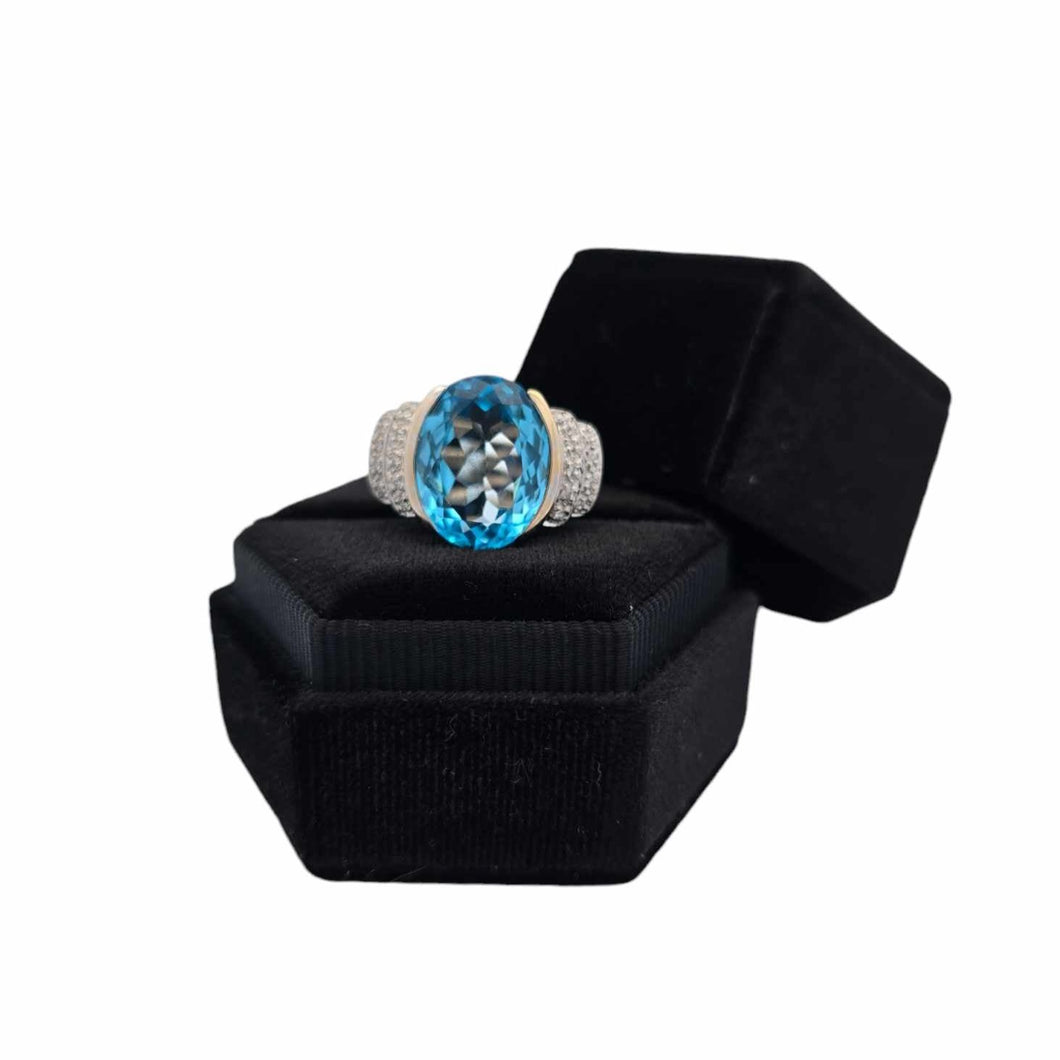 14ky Oval Blue Topaz & Diamond Fashion Ring