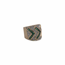 Load image into Gallery viewer, 14K Yellow Gold Emerald and Diamond Chevron Rin
