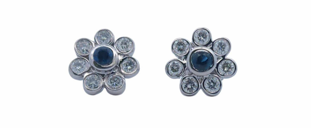 14K FLOWER SAPPHIRE AND DIAMOND EARRING